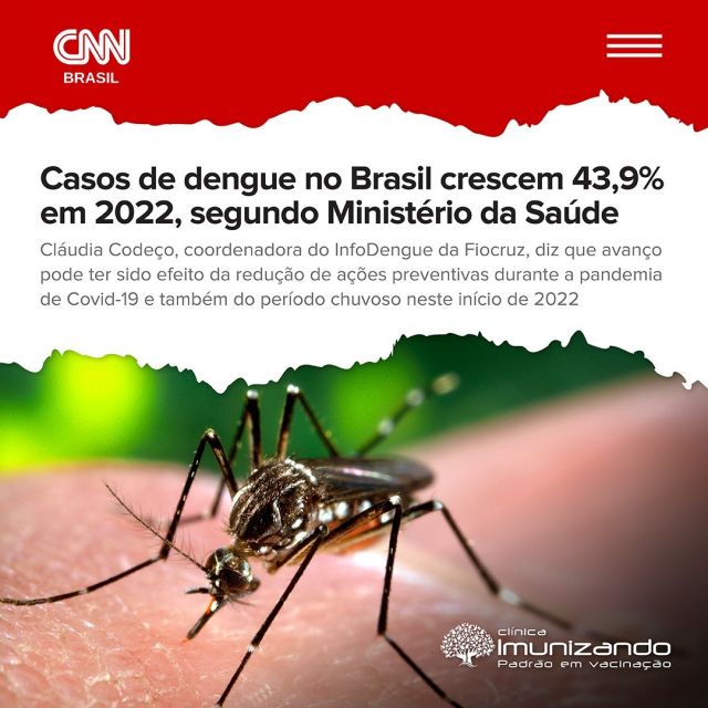 Os casos de dengue no país cresceram 43% segundo o Ministério da Saúde, entre janeiro e março deste ano foram recebidas 161.605 notificações de prováveis infectados. Com isso, se tornou ainda mais importante a imunização para se proteger contra os quadros mais graves dessa doença. 

Entre em contato com a nossa equipe e saiba mais sobre a vacina da dengue. Lembrando que a vacina disponível hoje no mercado está licenciada apenas para pacientes que já tiveram a doença soropositivos. 😉

🌳 Imunizando - Padrão em Vacinação
💻 www.imunizando.com.br

📌 Rua Passos Ourique, 148 - Tatuapé
☎ (11) 2091-6228 | (11) 2091-4928
📱 WhatsApp: (11) 99837-4074

📌Rua José de Albuquerque Medeiros, 141 - Santana
☎ (11) 2991-6120
📱 WhatsApp: (11) 95323-6120

#vacinacao #santana #tatuape #imunizacao #protecao #saude #clinicadevacinacao